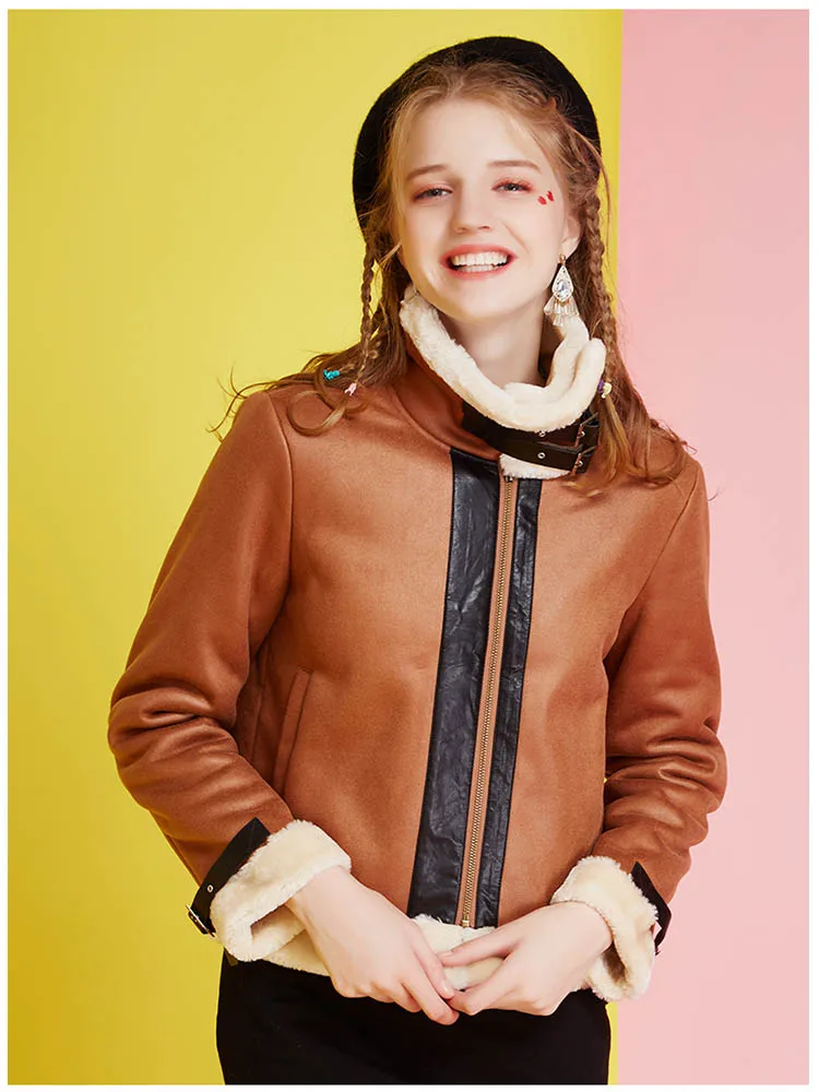

L-2XL Women Leather Jacket 2019 Winter New Fleece Fur Coat Fashion Fur Collar Faux Leather Jackets Female Outerwear High Quality