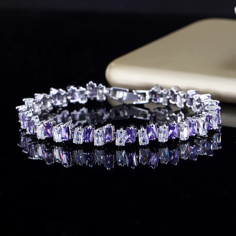 Purple BeaQueen, брендовые золотые браслеты-цепочки с кубическим цирконием AAA, женские свадебные теннисные браслеты, ювелирные изделия для женщин B089 - Окраска металла: Purple