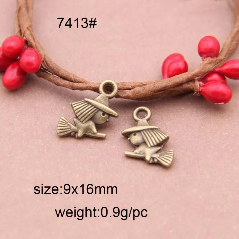 

2 Color Cute Small Witch Charms For Jewelry Making DIY Vintage Handmade Witch Pendant Charms Wholesale 30pcs/lot 11*13mm