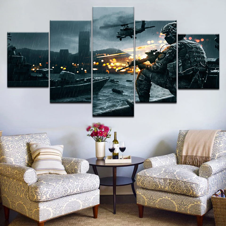 

Battlefield 4 China Rising 5 Panel HD Print Gameplay wall posters Print On Canvas Art Painting For home living room decoration