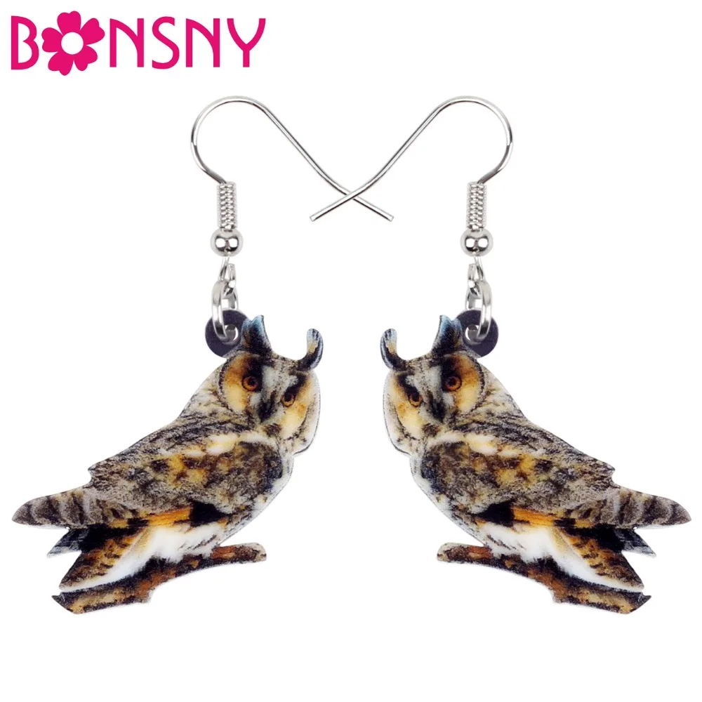 Bonsny Акриловые Новые длинные висячие серьги Птица в виде совы большие новые