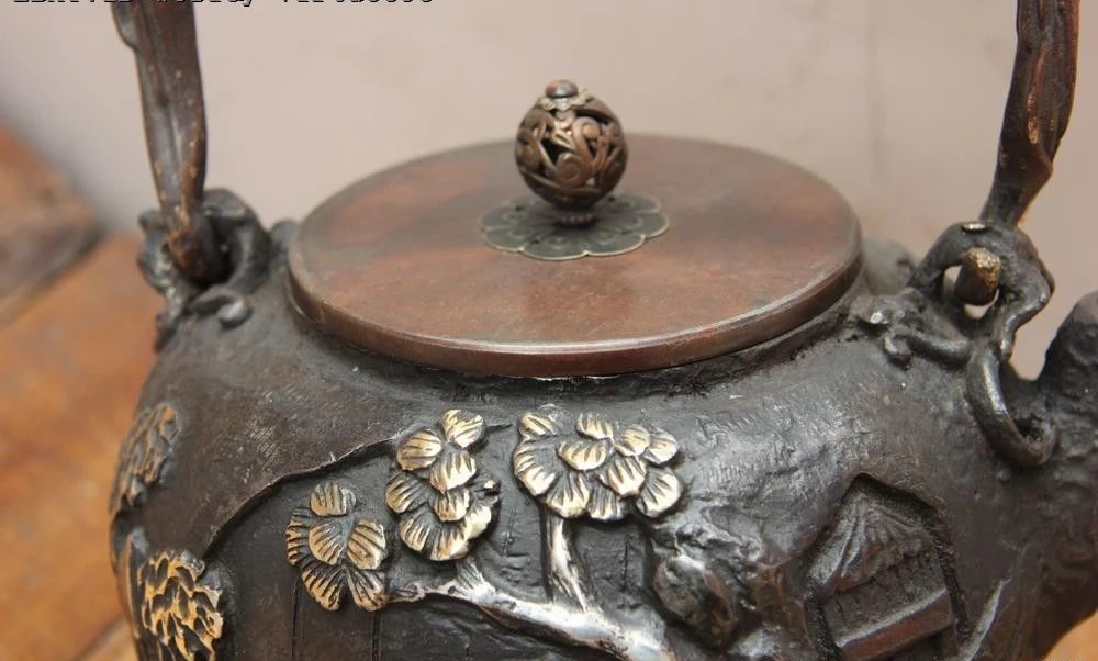 Archaic Jepanese Железный Серебряный позолоченный весенний вспашки бутылка для воды