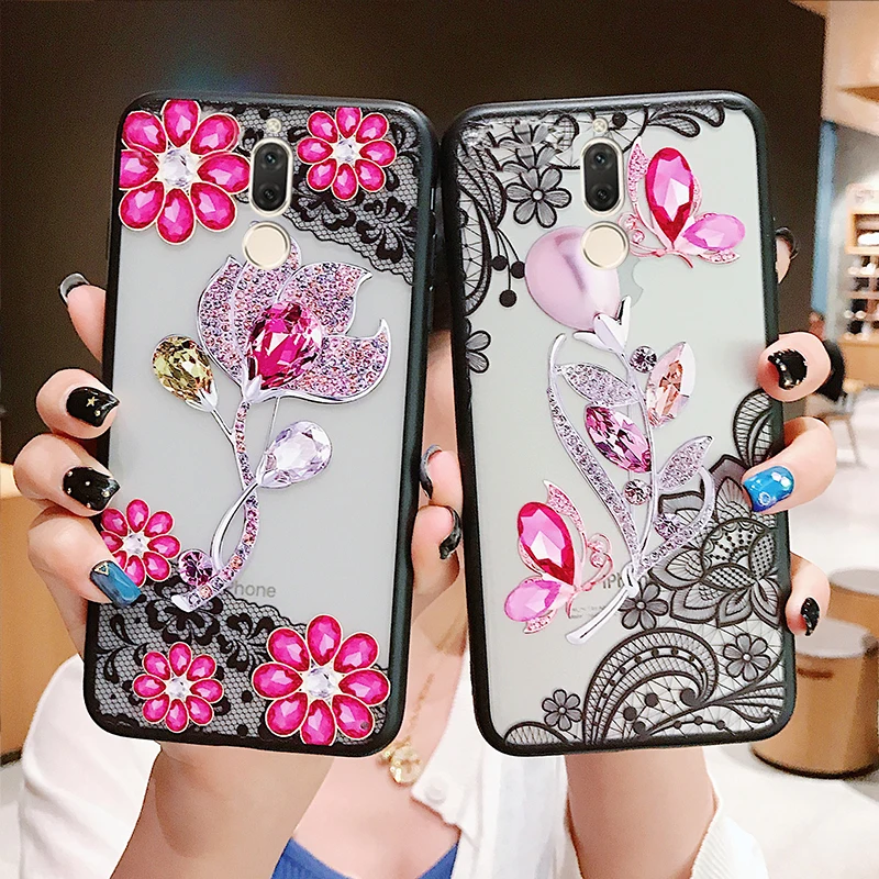3D lace flower drill case For Huawei Y9 Y5 Y6 2018 2019 Pro 2017 Y7 prime HONOR 6X 10 LITE V10 VP PLAY NOVA 2S |