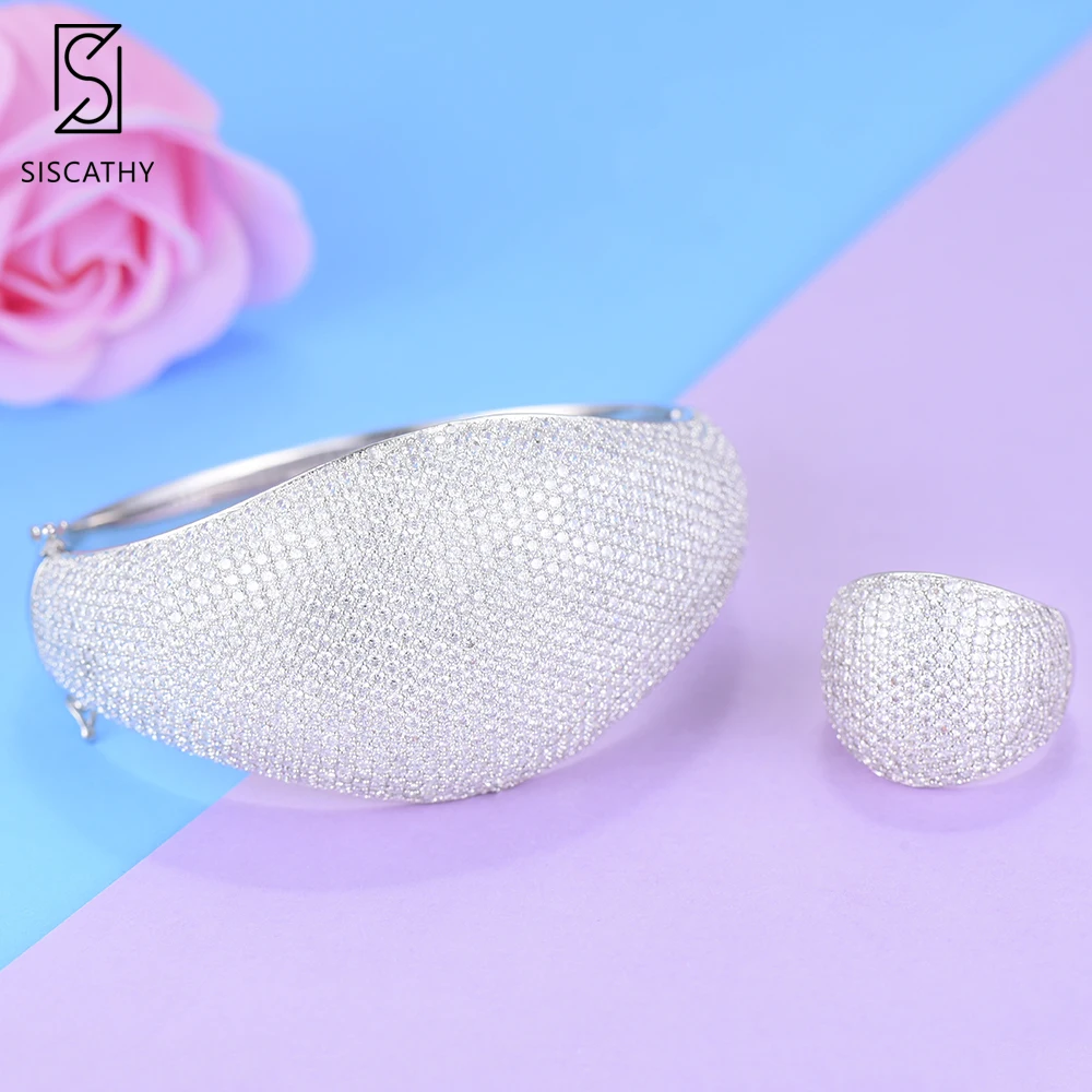 SisCathy 2PCS Bracelets/Ring Jewelry Sets For Women Luxury Branch CZ Geometric Bridal African Wedding | Украшения и аксессуары