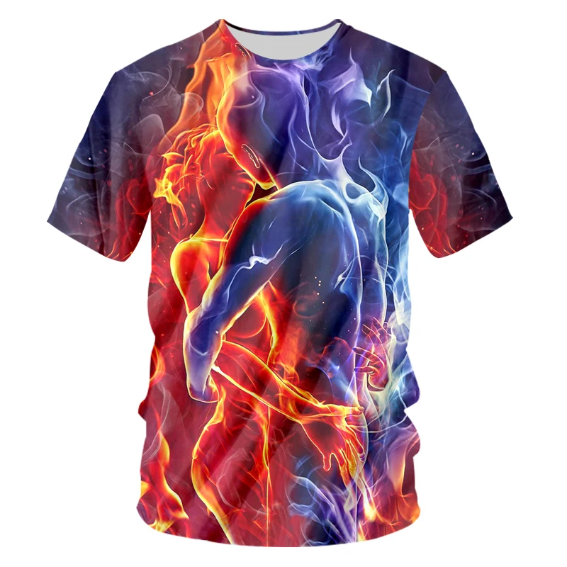 Мужские 3D футболки CJLM Fire And Ice Lovers забавные летние топы с коротким рукавом высокое