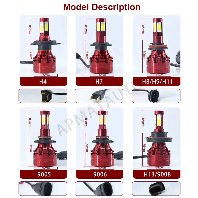 1х белый 9000LM 6000K H7 9005 HB3 9006 H4 9003 H8 H11 Комплект светодиодных фар дальнего и ближнего