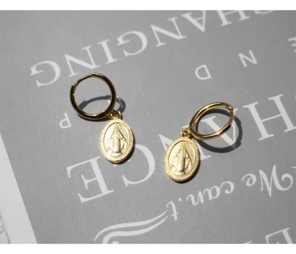 Серьги из стерлингового серебра 925 пробы, ретро, Санта-Мария, мать, монета, геометрические овальные короткие серьги-капельки, кольцо для ушей, дикий тренд, женские Серьги с драгоценными камнями