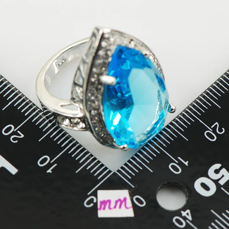 

Blue Crystal Zircon White Crystal Zircon Women 925 Sterling Silver Ring F966 Size 6 7 8 9 10