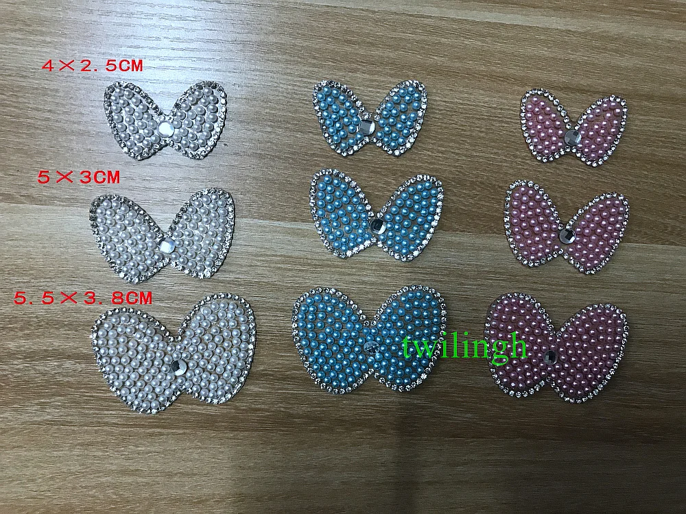

1 piece Pearl Bead Patches Chilren Bow Tie Crystal Hot Fix Rhinestone Iron on Fake Collar for Baby Suit Clothes Gift