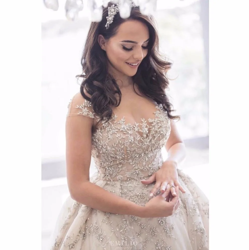 Роскошное свадебное платье со шлейфом для собора Дубай Арабский Vestido De Noiva Винтажное с отделкой бусинами аппликации свадебное платье для принцессы