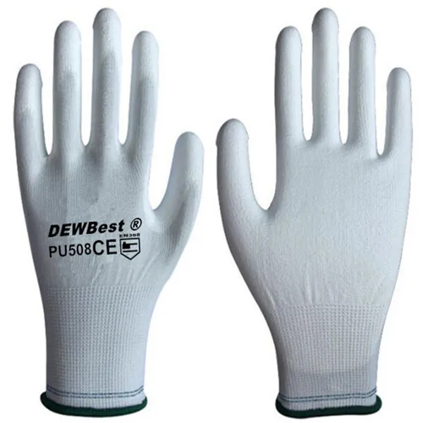 White PU508 1pairs DEWBest защитные рабочие перчатки pu рабочие перчатки имеют сертификаты CE EN388 repory 1 пар/лот - Цвет: White PU508 1pairs