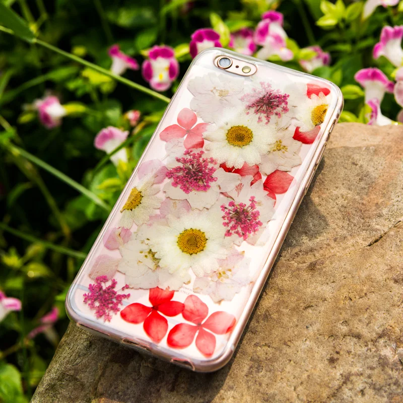 Чехол с высушенными натуральными цветами для iPhone прозрачный мягкий чехол ручной