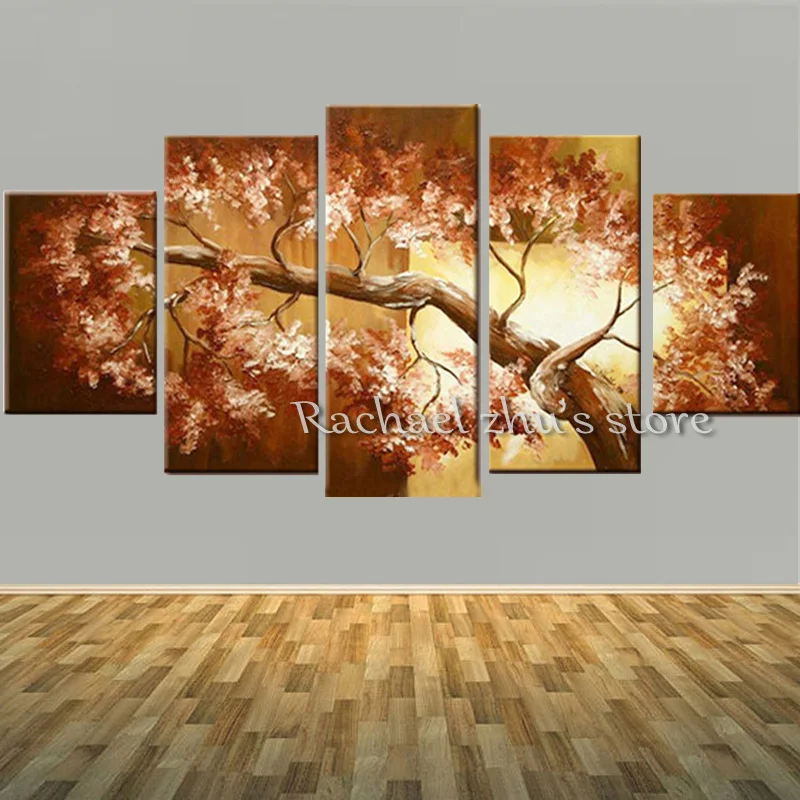 Ручная роспись абстрактный цветок дерево пейзаж картина маслом на холсте 5 шт.
