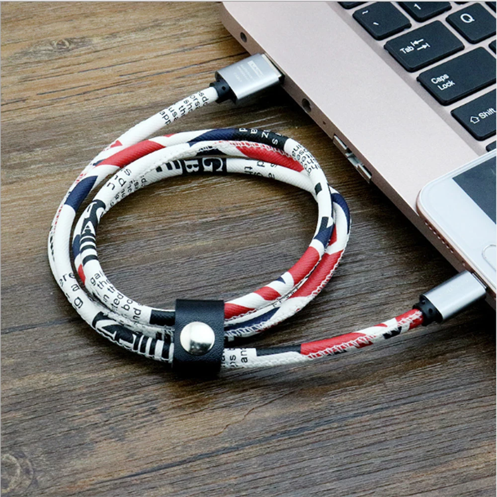 Micro USB Дата-кабель Камуфляжный кожаный шнур для быстрой зарядки кабель iPh Android Type-C |