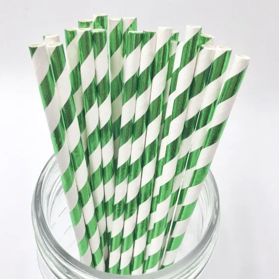 25 Green Stripe 25 шт./лот, соломинки из фольги золотого/серебряного цвета для дня рождения, украшения для детских и свадебных декораций, вечерние товары, креативные соломинки - Цвет: 25 Green Stripe