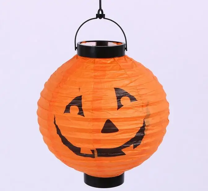 Koop 2017 Fashion Halloween LED Papier Pompoen Ghost Opknoping Lantaarn Licht Vakantie Party Decor DHL Fedex Gratis Verzending