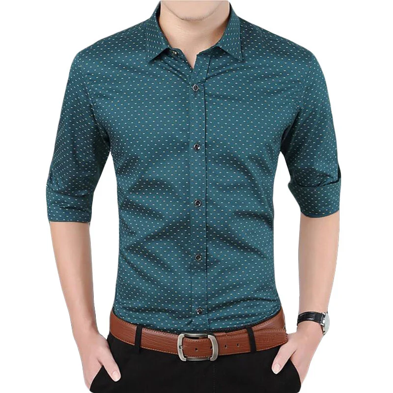 5XL модная мужская Однотонная рубашка в горошек с длинным рукавом и отложным воротником, мужская рубашка, Повседневная Деловая Рабочая приталенная рубашка