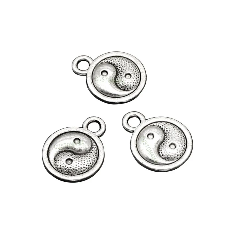 

100pcs-Yin Yang Charms, Antique Tibetan Silver 2 Sided Tai Chi Charm Pendant 13x10mm