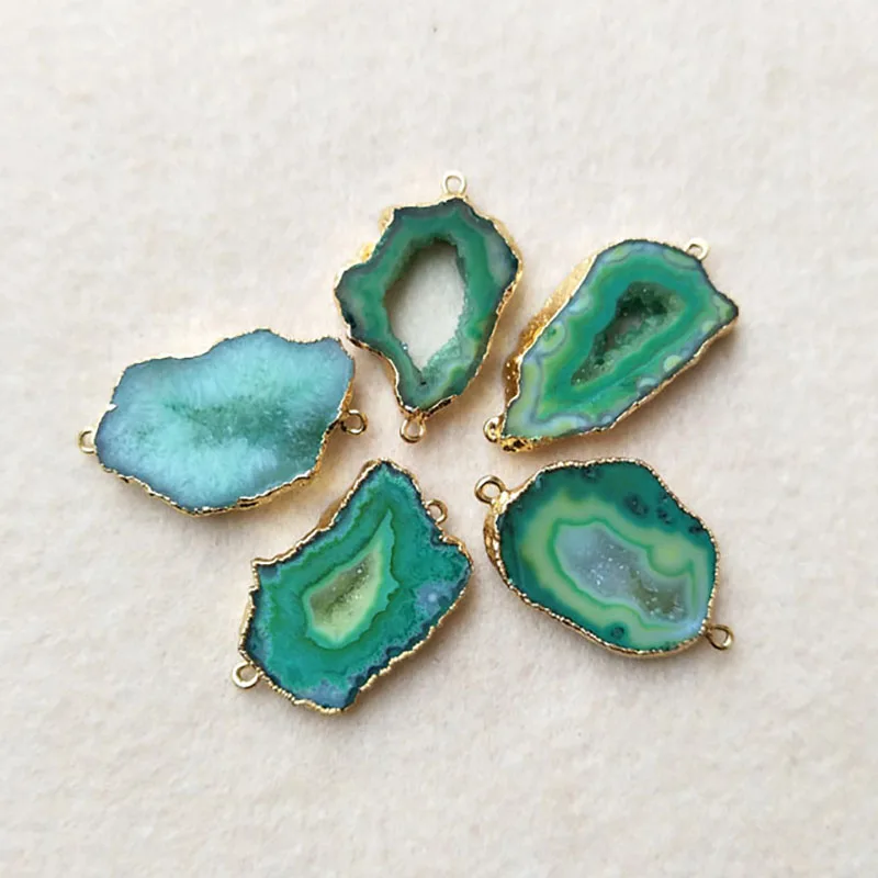 5 шт. зеленый Freeform Природный Druzy Drusy Агат e geod ломтик Позолоченный разъем DIY