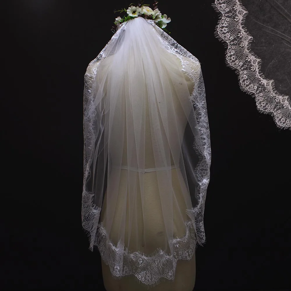 One Layer Eyelash Lace Bridal Veil White Ivory Short Wedding Accessories Veu De Noiva With | Свадьбы и торжества