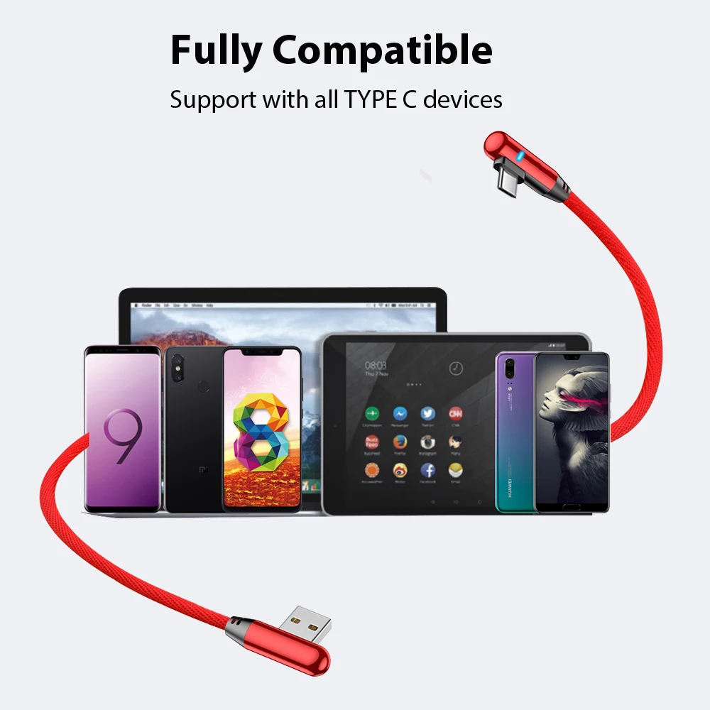 VOXLINK 90 градусов usb type C Быстрая зарядка usb c кабель type-c шнур для передачи данных зарядное устройство usb-c для samsung S8 S9 Note 9 8 Xiaomi mi8 mi6