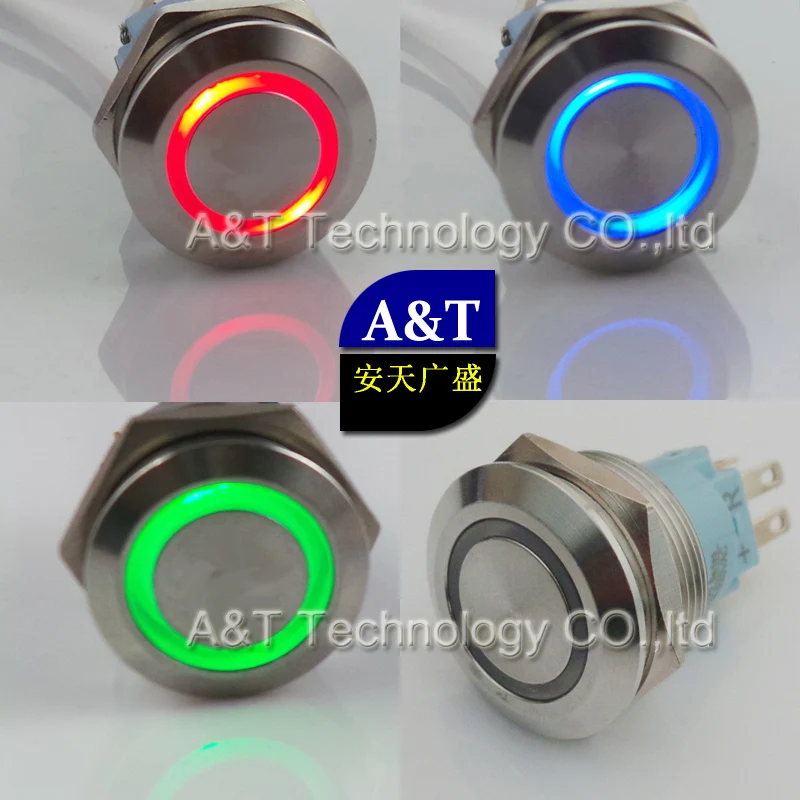 22 мм водонепроницаемый RGB LED кнопка включения выключения 12 В 24 220 красный синий