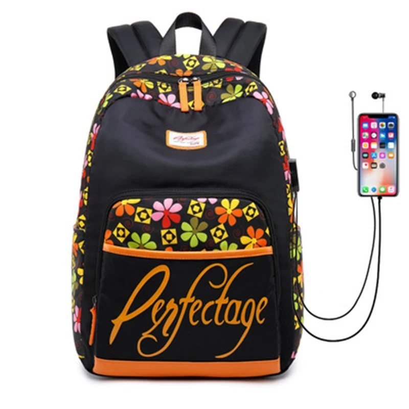 

2018 осенне-зимний новый рюкзак для школьников средней школы с принтом женский дорожный USB рюкзак для компьютера Повседневная водонепроницаемая сумка