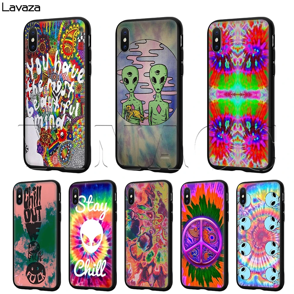 Lavaza Trippy Tie Dye Peace sign Alien Case for iPhone 11 Pro XS Max XR X 8 7 6 6S Plus 5 5s se |
