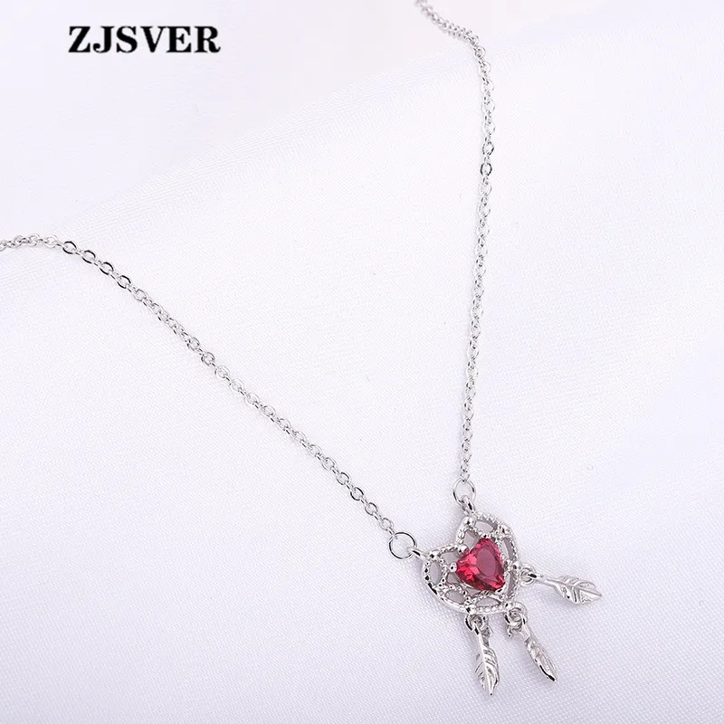 ZJSVER Красный Кристалл в форме сердца подвеска с кисточкой модная Серебряная