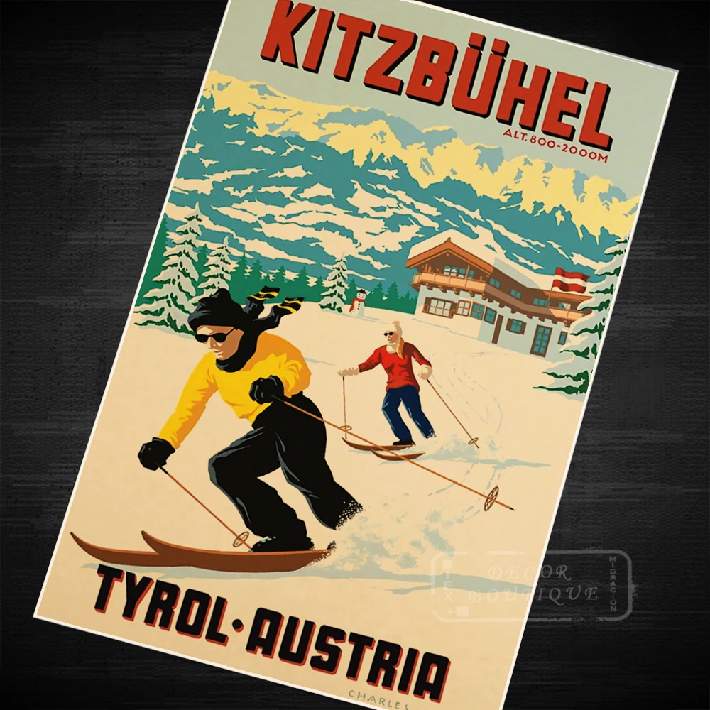 The Austrian Alps ski Trip Travel Retro Vintage Poster Canvas Painting DIY Wall Art Home Bar Posters Decor | Дом и сад