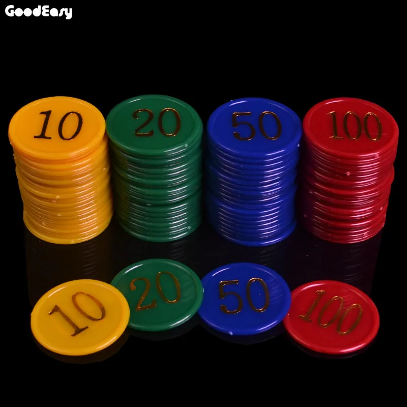 100 шт Пластиковые покерные фишки набор тиснение позолота цифровой чип маджонг