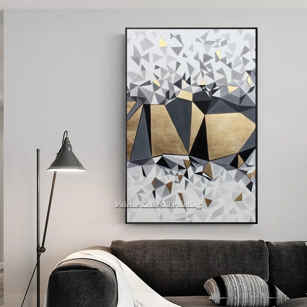 Геометрические золотые серые черные абстрактные картины настенные