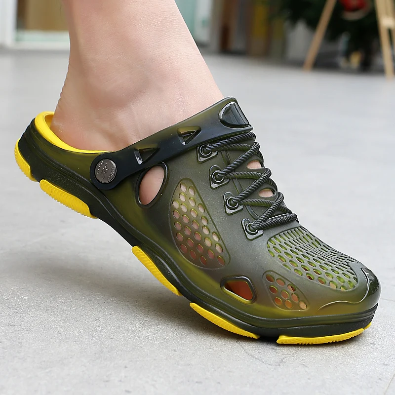 Прозрачная обувь Сандалии без застежки мужские дыхание летние шлепанцы на