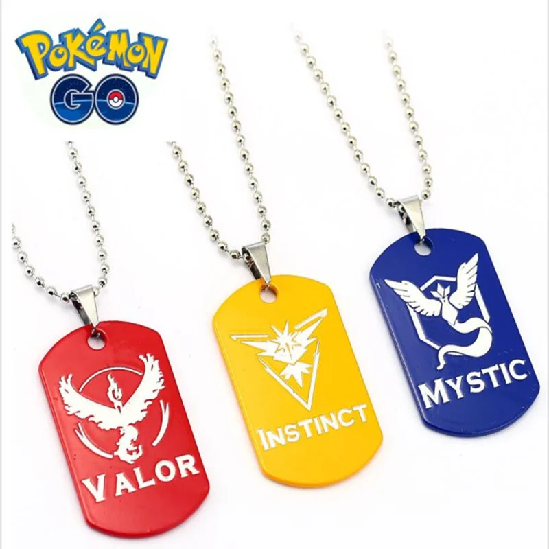 Ожерелье Pokemon Go Dog Tag с подвеской из аниме-мультфильма, командный доблестный мистический инстинкт с логотипом, цепочка из бисера для мужчин и женщин