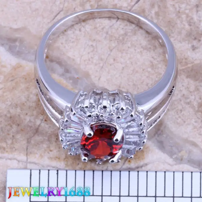 Tantalizing Red Garnet White CZ Silver Plated Ring Size 6 / 7 8 D551 | Украшения и аксессуары