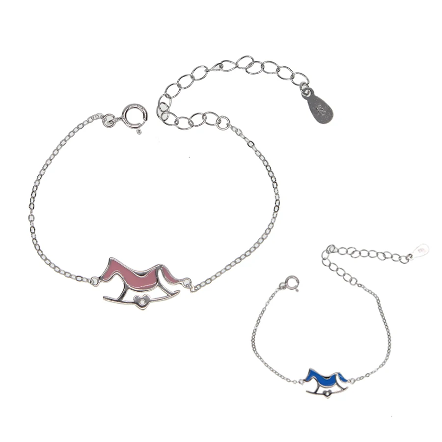 Рождество Настоящее серебро 925 пробы эмаль hourse любовь очаровательные браслеты