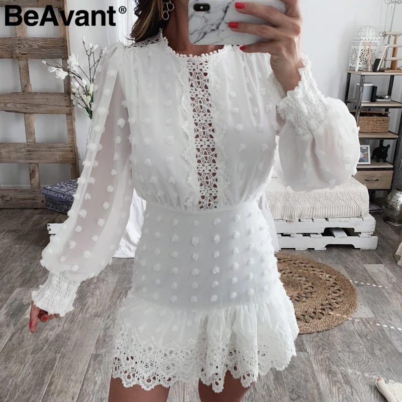 BeAvant сексуальный белое шифоновое платье с длинными рукавами и кружевными