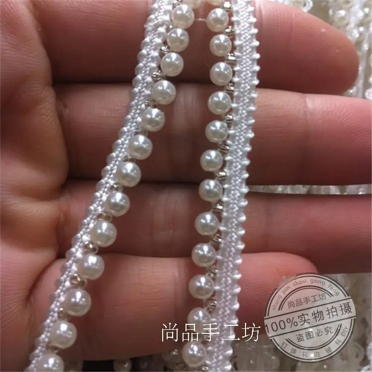 

10Yards Sewing Accessories Black White 8mm Pearl Trim Bridal Beaded Rhinestone Lace Appliques Belt For Wedding Dresses