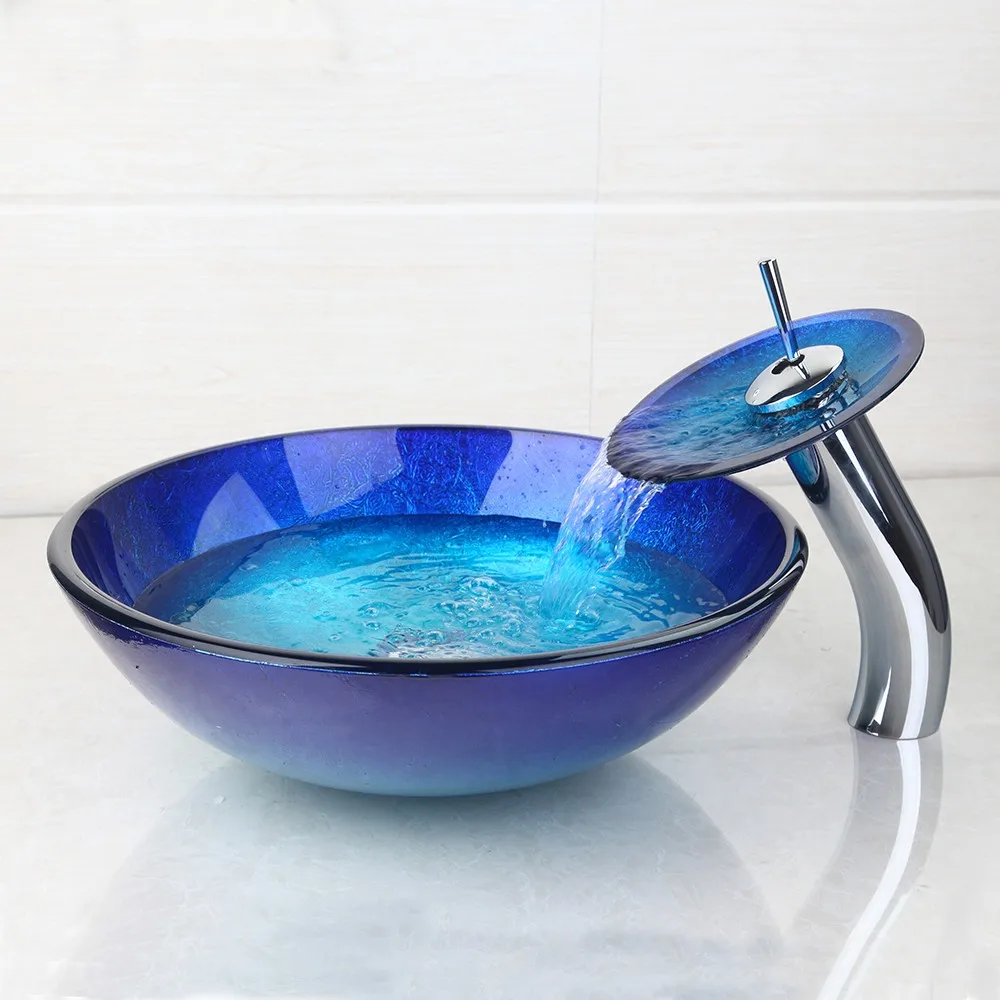 KEMAIDI США закаленное стекло ручная роспись Водопад Носик бассейна кран ванная раковина умывальник Ванна Латунь Набор кран Смеситель Краны