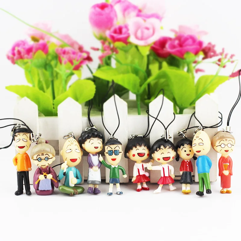 10 шт./компл. Симпатичные Подвески Chibi Маруко-тян Sakura Momoko ремешок для телефона ПВХ