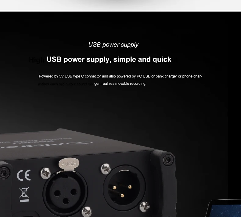 Alctron PS220U 48 В фантомный источник питания USB источник питания Выключатель шумоподавления легкий портативный для конденсаторного микрофона