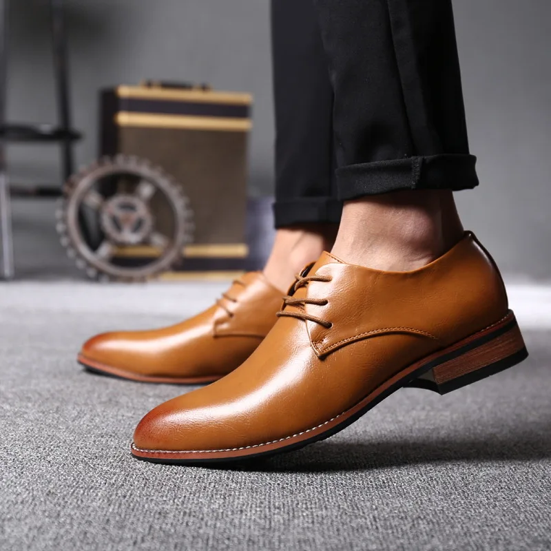 

Leather Men Dress Shoes Men Oxfords For Men Formal Pointed Toe Lace Up Brown Black Red