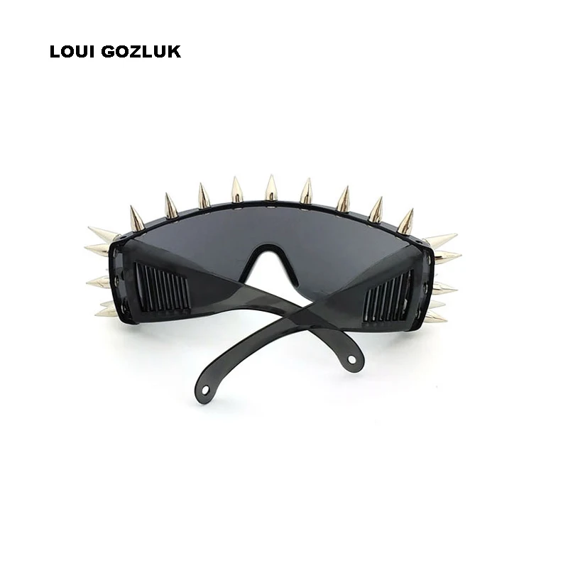 Очки в стиле стимпанк цельные женские солнцезащитные очки с заклепками модные