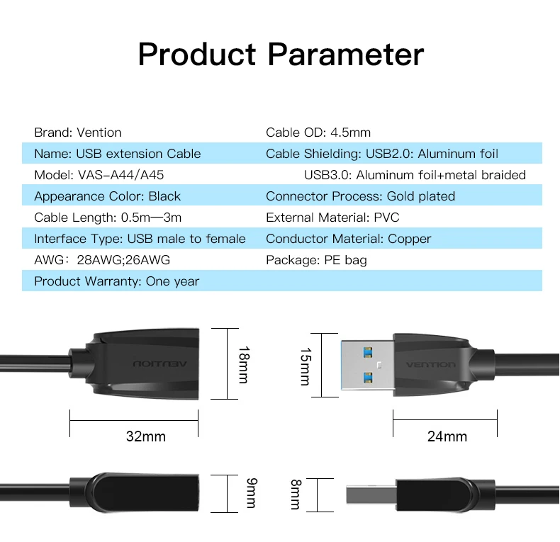 Vention USB-USB кабель-удлинитель папа-мама USB2.0 3,0 кабель-код для компьютера для защиты USB порта 5 м 3 м 2 м кабель-удлинитель