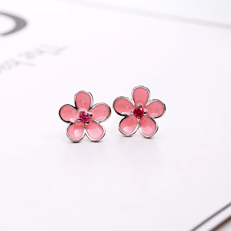Розовый Peach Blossom серьги 100% стерлингового серебра 925 ювелирные гипоаллергенный для