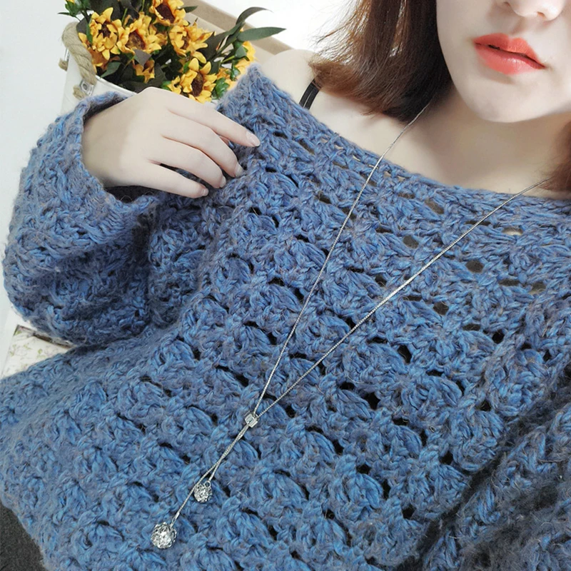 

Anise Hot Sale Long Tassel Necklace Round Ball Pendant Necklace Crystal Rhinestone Sweater Chain Necklace For women jewelry