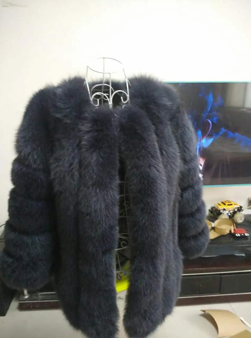 LIYAFUR 10 цветов Длинные натуральная натуральный Толстый синий Лисий Мех животных пальто России S зимние Роскошные пальт - Цвет: dark grey