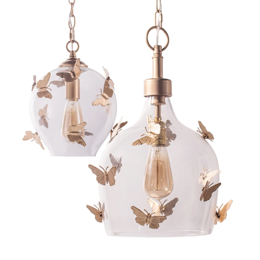 postmodern gold Butterfly Surround Glass pendant lights for kitchen bar dining room home deco hanging fixtures luxury villa lamp | Лампы и