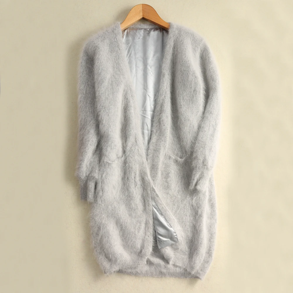 Cardigan Women 2021 Real Mink Cashmere Sweater Warm Lining Autumn Winter Coat Loose Oversized Oversize Tops tbsr639 |