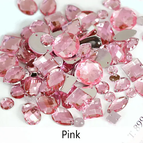 Pink 100 шт./упак. смешанные формы с украшением в виде кристаллов акриловые пришить стразы разного размера; швейные стразы из акрила стассс для свадебное платье B2862 - Цвет: Pink